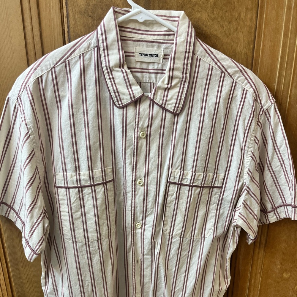 Taylor Stitch Tulum Shirt - Cranberry Stripe - XL/44